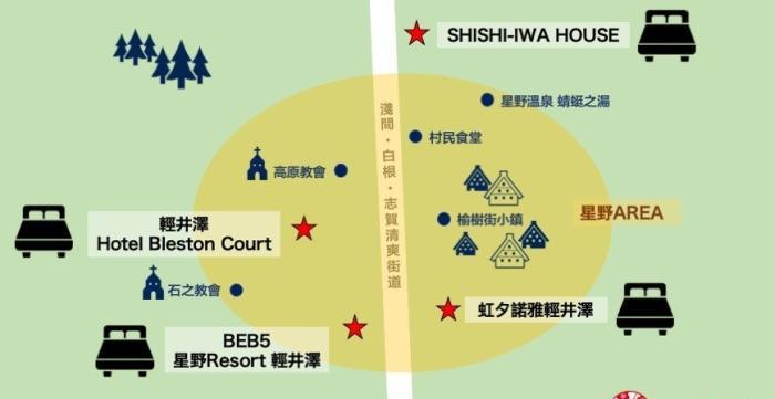 中輕井澤住宿與周邊景點位置圖